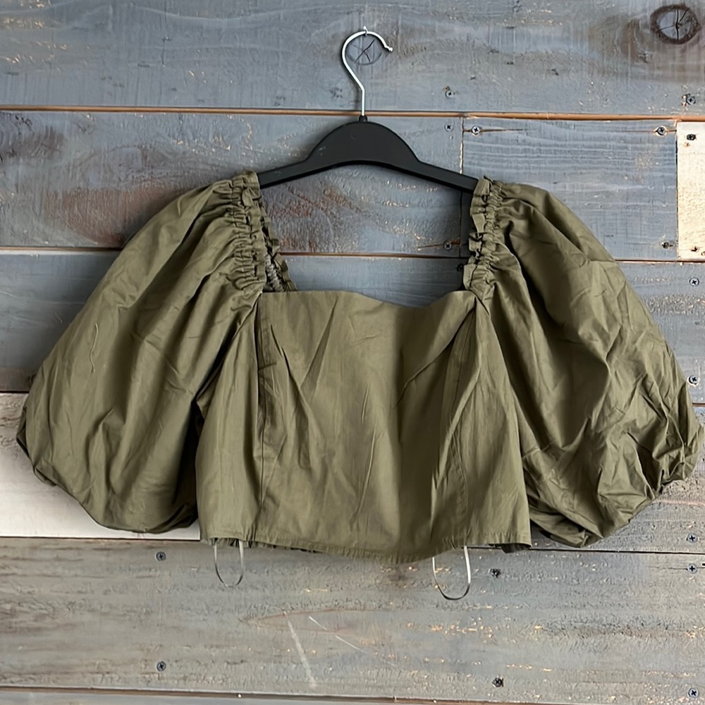 Jason Wu Balloon Sleeve Peasant Crop Top Blouse size L